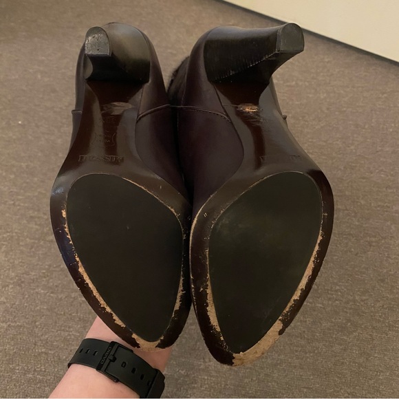 Missoni Brown Leather Boots Knit Striped Block Heel Knee High w/box 8.5 EU 38.5 - Picture 7 of 15